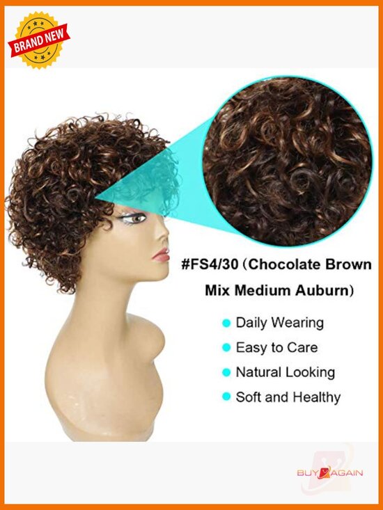 Short Curly Human Hair Wig 150% Density Glueless Pixie Cut Bouncy Curls Wear main image 6